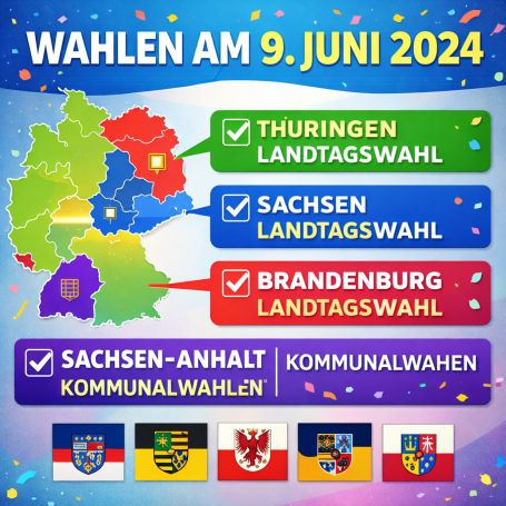 Wahlen am 9. Juni 2024: Landtags- und Kommunalwahlen in mehreren Bundesländern.