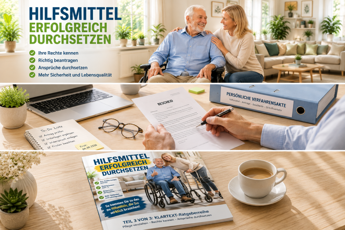 Kostenloser Ratgeber Hilfsmittel erfolgreich durchsetzen mit Tipps zu Antrag, Widerspruch und Pflegehilfsmitteln